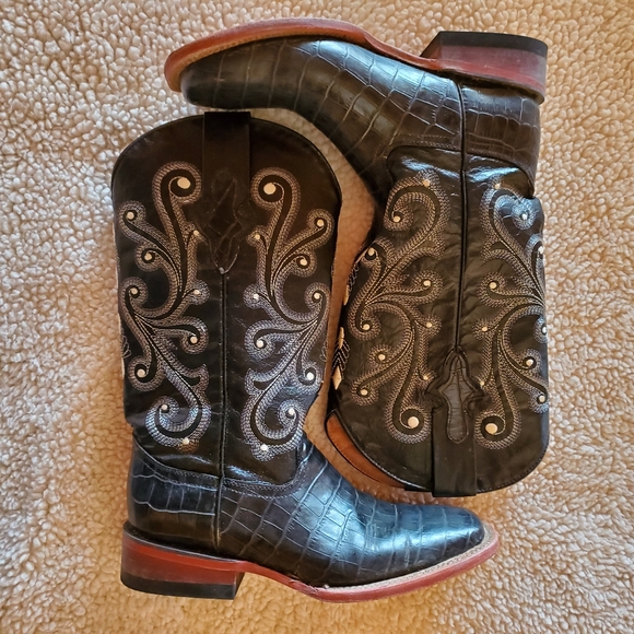 Black Leather Cowboy Boots - Picture 1 of 10